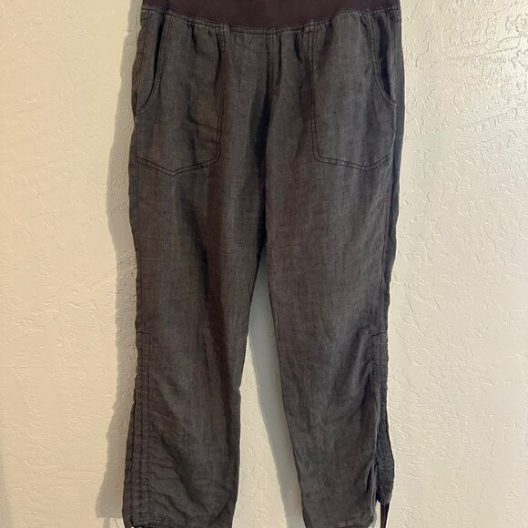 Toad & Co. 100% Linen “Lina” Brown Hippie Style Drawstring Heathered Cinch Pants - Picture 2 of 12